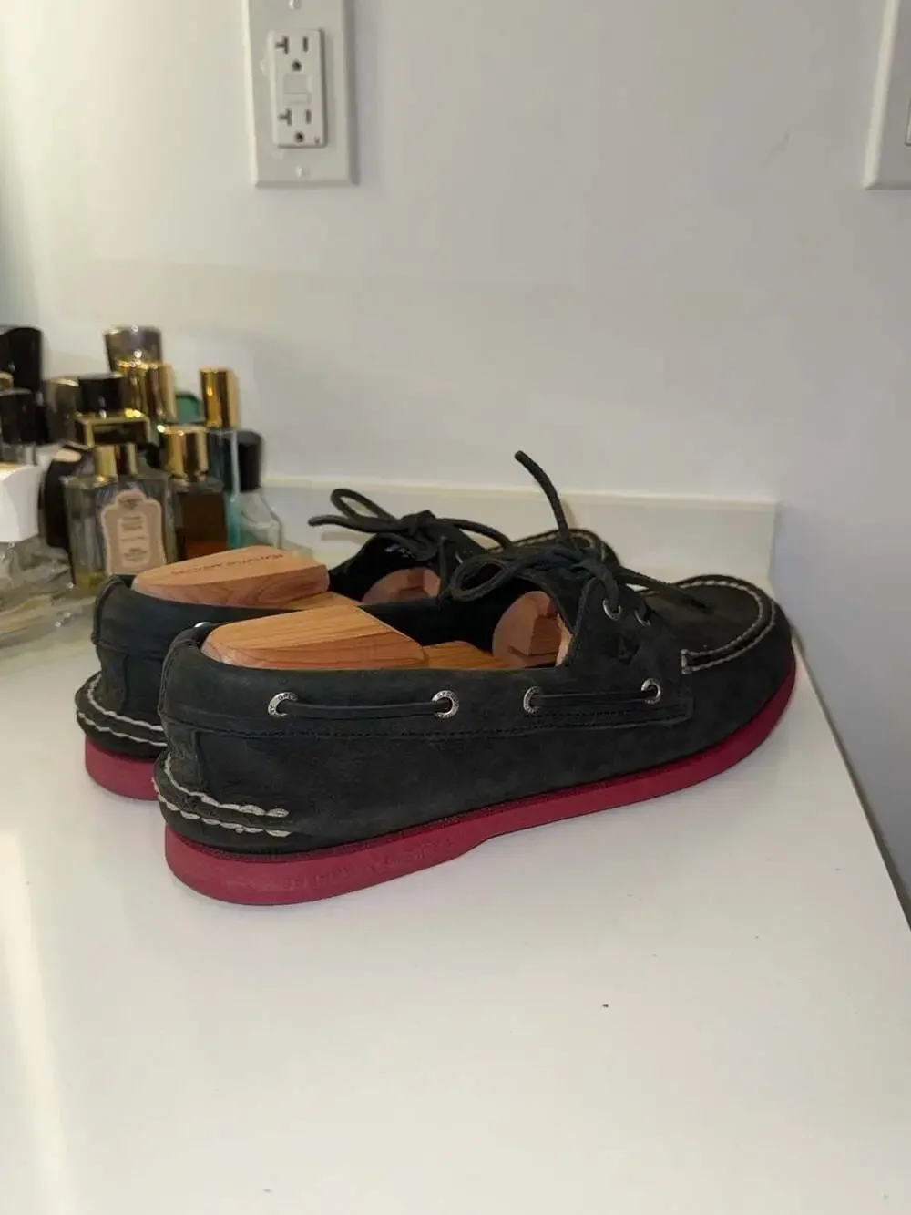 Sperry Top-Sider Original 2-Eye Boat Shoes Black Suede with Red Sole
